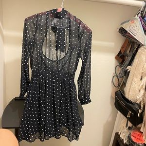 Pretty long sleeve Navy blue polka dot dress